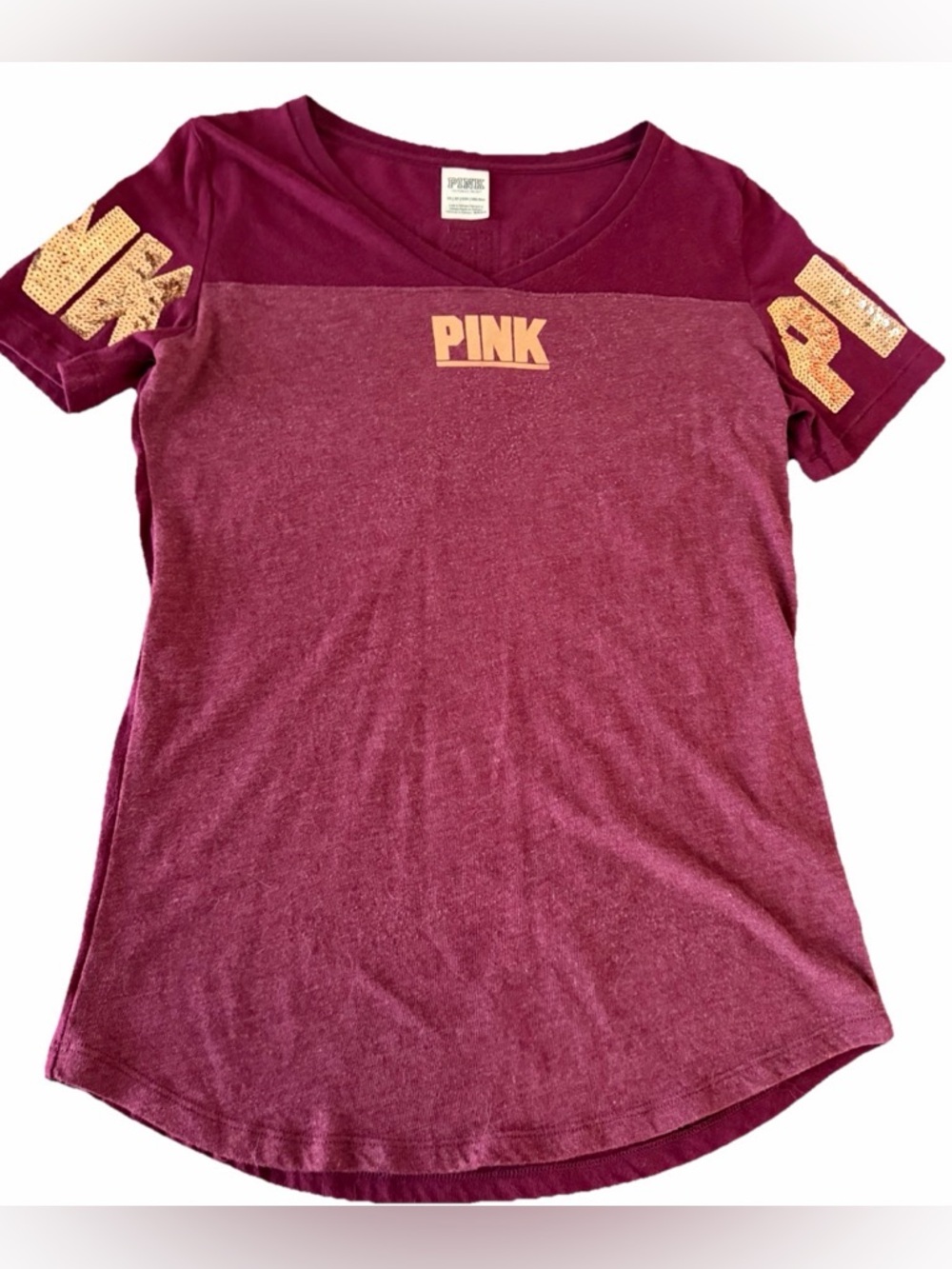 PINK Victoria's Secret Crewneck Tee in Deep Berry with Cream Logo
